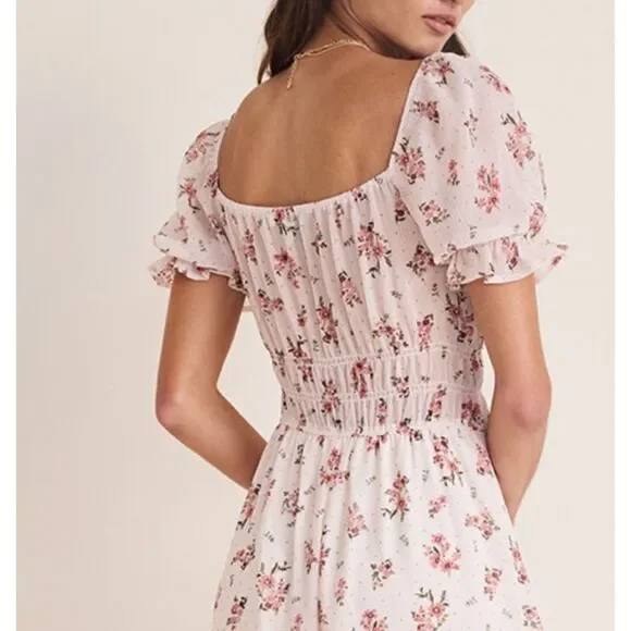 Francesca’s Ella Ditsy Floral Puff Sleeve Midi Dress Pink Mauve Size Medium - Picture 3 of 6